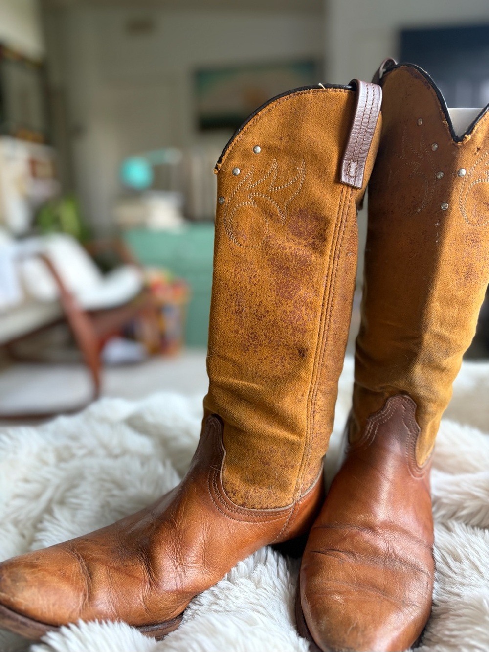 Vintage Dingo Tan Leather & Suede Cowboy Boots Women’s 7.5 Western Boho